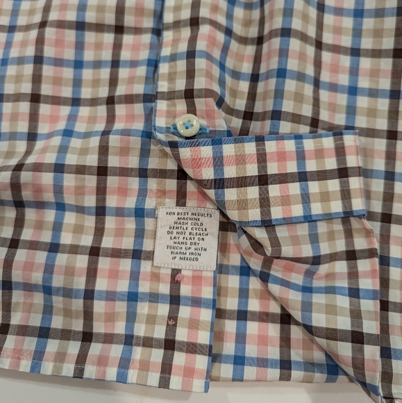Peter Millar Button Down Shirt Mens M Med Brown‎ Blue White Gingham Check Plaid - Picture 4 of 8